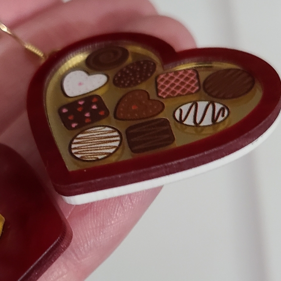 Valentine's box of candy earrings enamel acrylic chocolates gift NEW - Picture 10 of 10